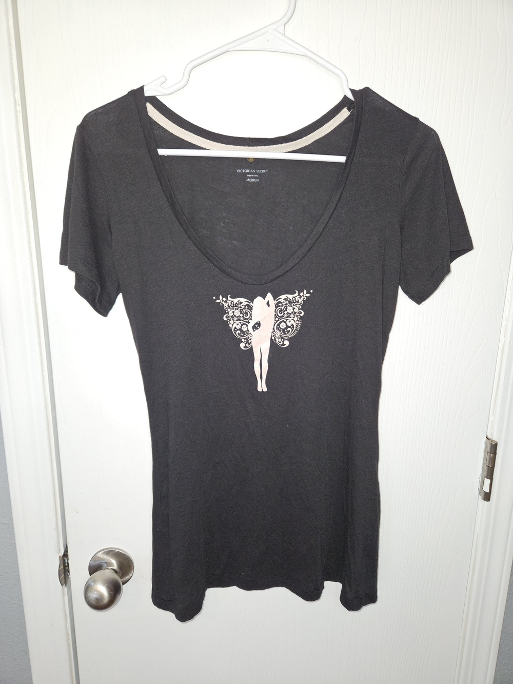 Victoria's Secret Black Short Sleeve Tee with Cream Fairy Graphic